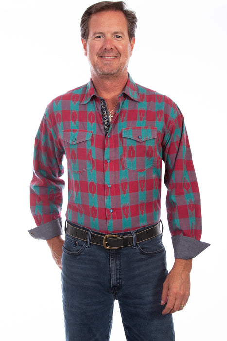 Scully Mens Turquoise/Red 100% Cotton Signature Check L/S Shirt