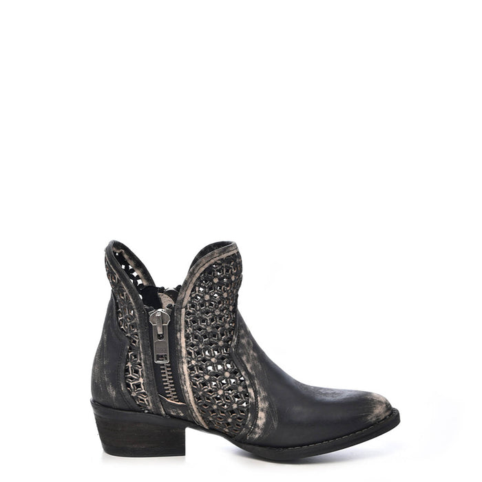 Circle G Ladies Black/Grey Cowhide Leather Shortie Ankle Boots