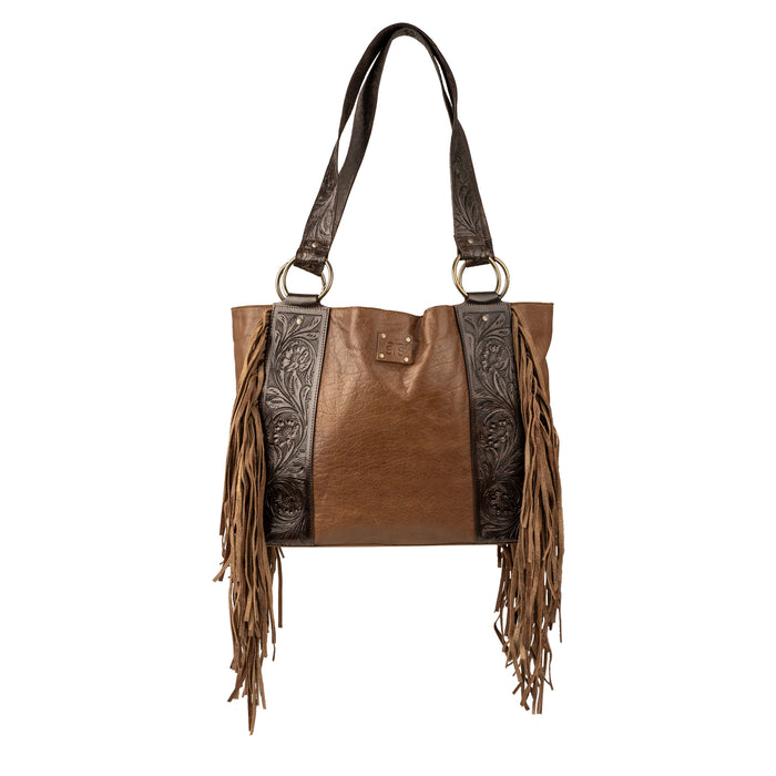 STS Ranchwear Womens Boho Cowgirl Large Brown/Tan Leather Tote Bag