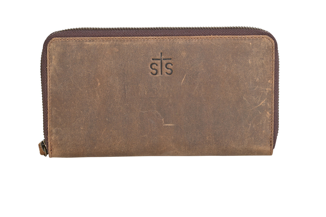 STS Ranchwear Womens Bentley Distressed Brown Cowhide Zip Around Wallet