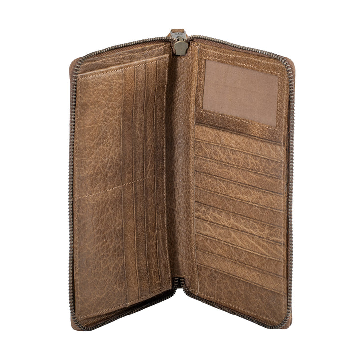 STS Ranchwear Womens Boho Cowgirl Juniper Brown/Tan Leather Zip Around Wallet