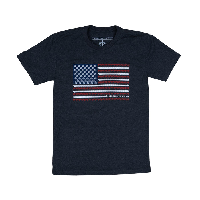 STS Ranchwear Unisex Bull & Rope Flag Tee Charcoal/Black Cotton S/S T-Shirt