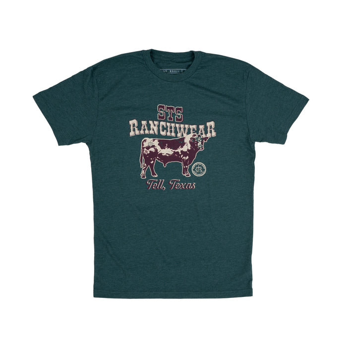 STS Ranchwear Unisex Bull Wave Tee Forest Cotton S/S T-Shirt