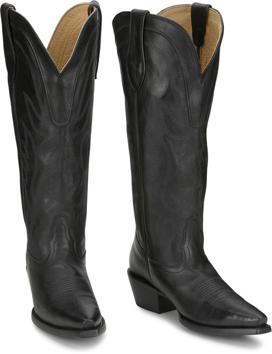 Tony Lama Womens Jess 15in Western Black Leather Cowboy Boots