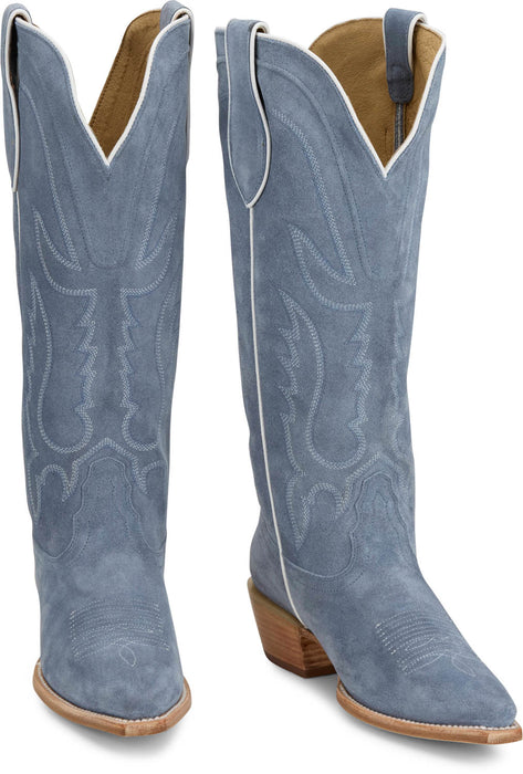 Tony Lama Womens Liz 15in Western Cornflower Suede Cowboy Boots