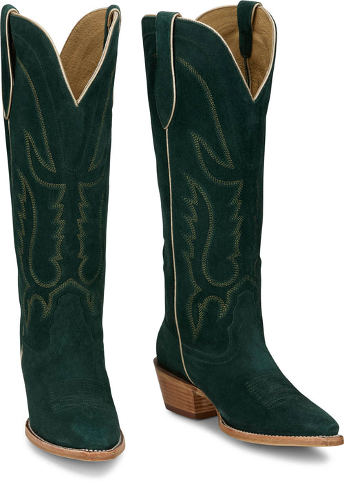 Tony Lama Womens Liz 15in Western Emerald Suede Cowboy Boots