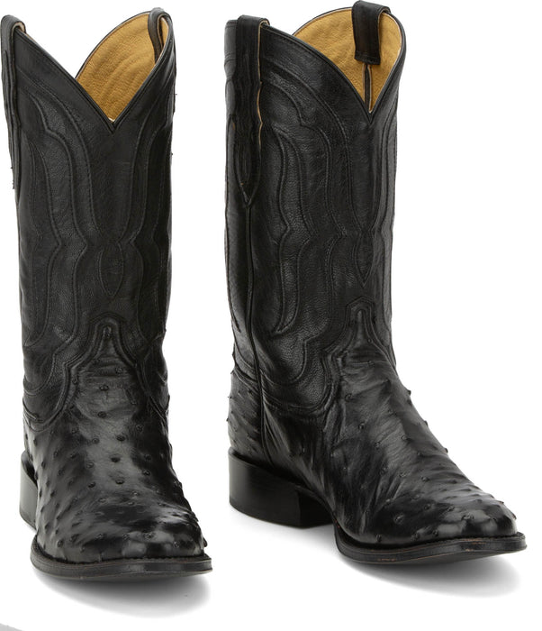 Tony Lama Mens Canonero 12in Western Jet Black Full Quill Ostrich Cowboy Boots