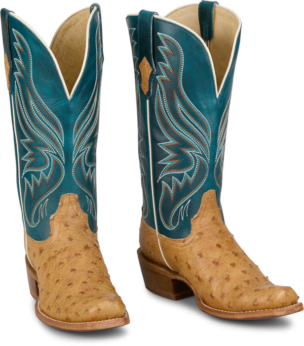 Tony Lama Womens Zaire Umber/Blue Full Quill Ostrich Cowboy Boots