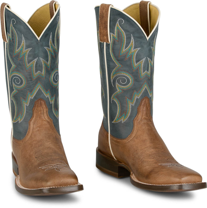 Tony Lama Womens Madison 11in Western Tan/Blue Goat Leather Cowboy Boots