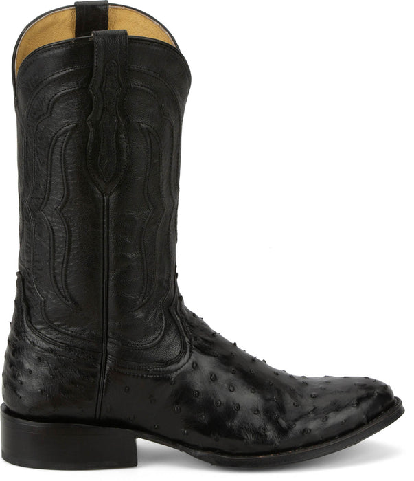 Tony Lama Mens Canonero 12in Western Jet Black Full Quill Ostrich Cowboy Boots