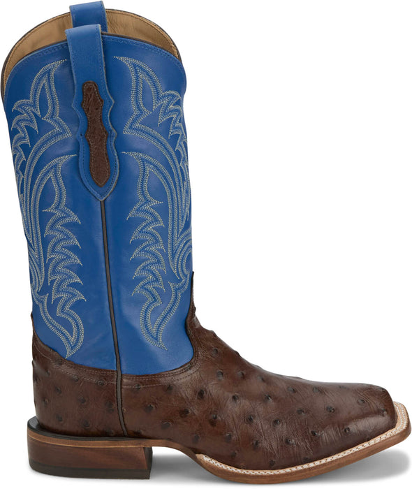 Tony Lama Mens Damilano 13in Western Brown/Blue Full Quill Ostrich Cowboy Boots