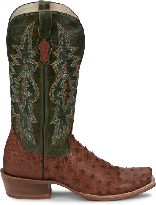 Tony Lama Mens Rylen 13in Brandy/Green Full Quill Ostrich Cowboy Boots