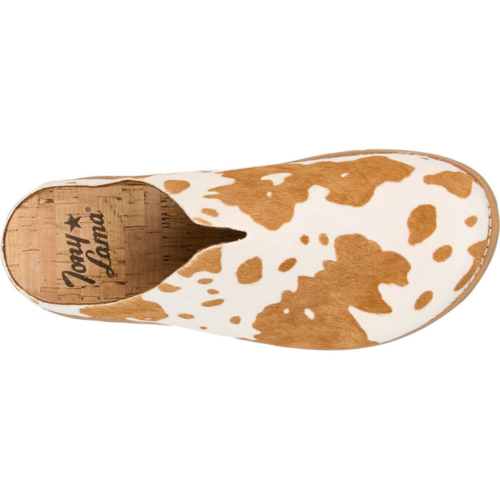 Tony Lama Womens Atrani White/Brown Hair-On Cowhide Clogs Shoes