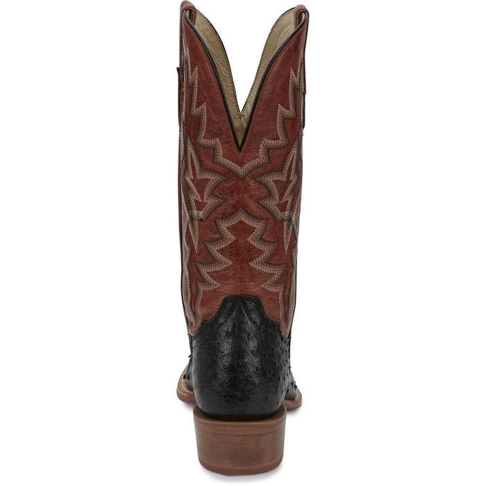 Tony Lama Mens Rylen 13in Black/Red Full Quill Ostrich Cowboy Boots