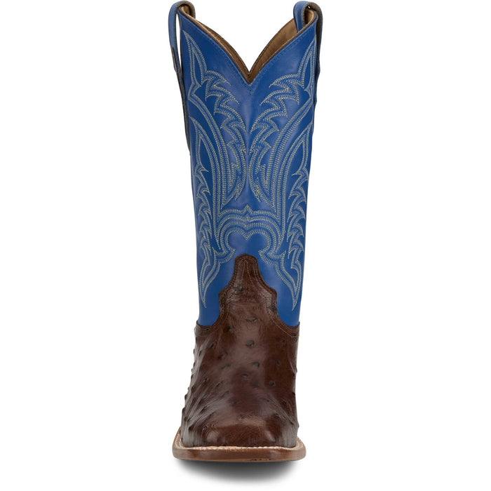 Tony Lama Mens Damilano 13in Western Brown/Blue Full Quill Ostrich Cowboy Boots