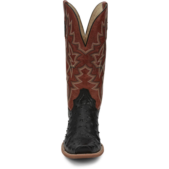 Tony Lama Mens Rylen 13in Black/Red Full Quill Ostrich Cowboy Boots