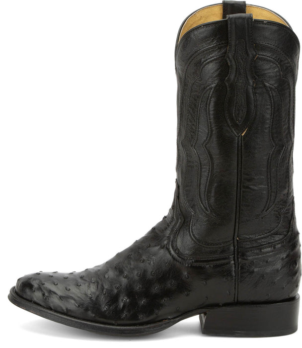 Tony Lama Mens Canonero 12in Western Jet Black Full Quill Ostrich Cowboy Boots