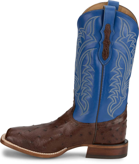 Tony Lama Mens Damilano 13in Western Brown/Blue Full Quill Ostrich Cowboy Boots
