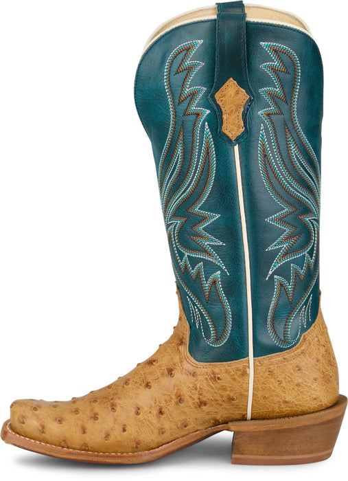 Tony Lama Womens Zaire Umber/Blue Full Quill Ostrich Cowboy Boots