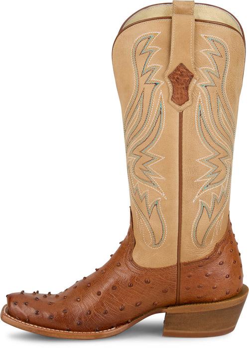 Tony Lama Womens Zaire Cognac Full Quill Ostrich Cowboy Boots