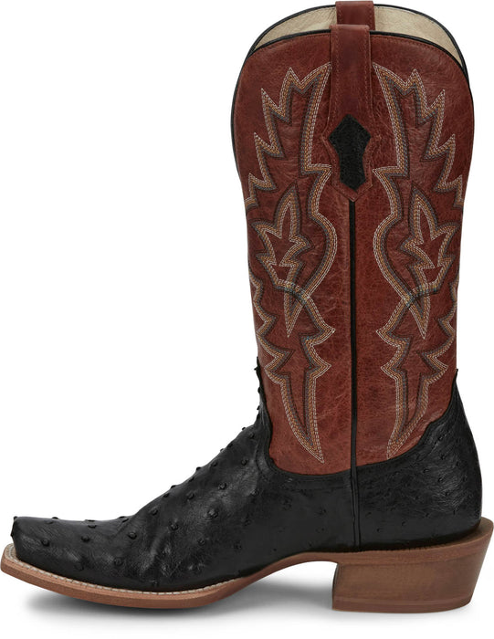 Tony Lama Mens Rylen 13in Black/Red Full Quill Ostrich Cowboy Boots