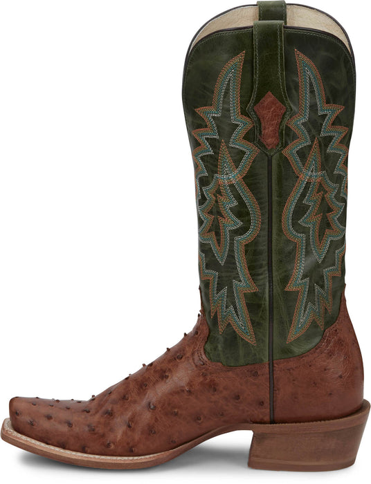 Tony Lama Mens Rylen 13in Brandy/Green Full Quill Ostrich Cowboy Boots