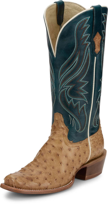 Tony Lama Womens Zaire Umber/Blue Full Quill Ostrich Cowboy Boots