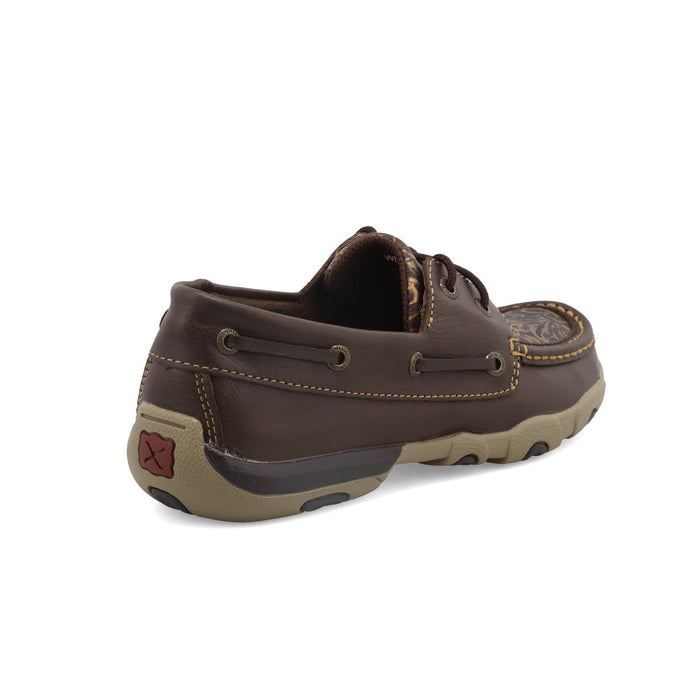 Twisted X Womens Driving Moc Flower Brown Leather Boat Shoes