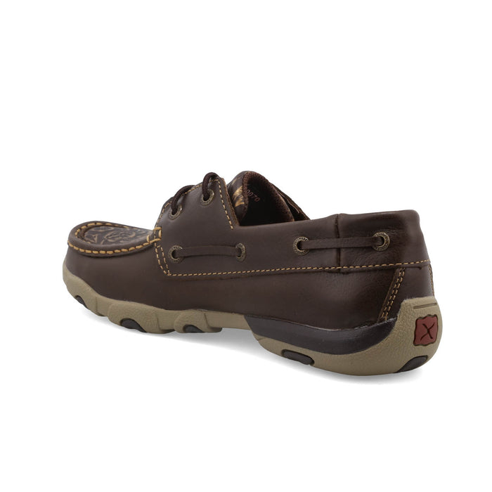 Twisted X Womens Driving Moc Flower Brown Leather Boat Shoes
