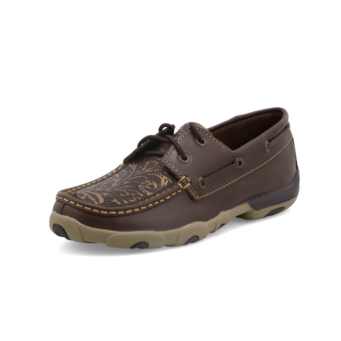 Twisted X Womens Driving Moc Flower Brown Leather Boat Shoes
