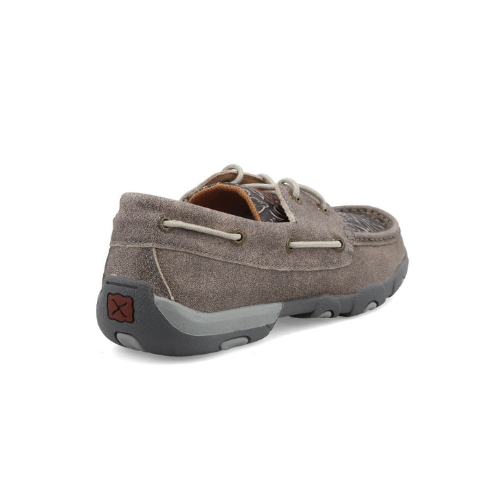 Twisted X Womens Driving Moc Grey/Grenadine Leather Tooled Boat Shoes