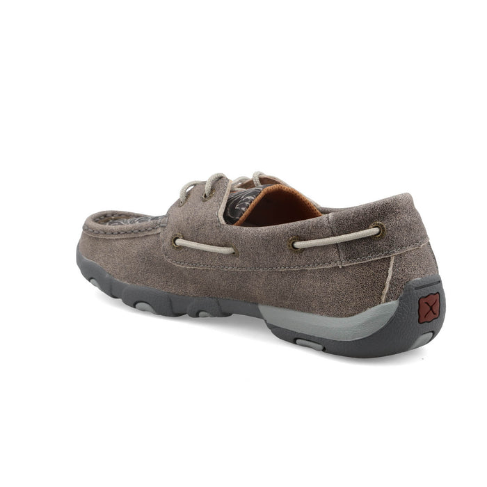 Twisted X Womens Driving Moc Grey/Grenadine Leather Tooled Boat Shoes