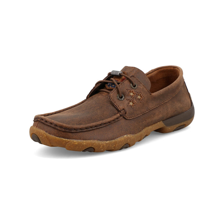 Twisted X Womens Driving Moc Brown/Cream Leather Boat Shoes