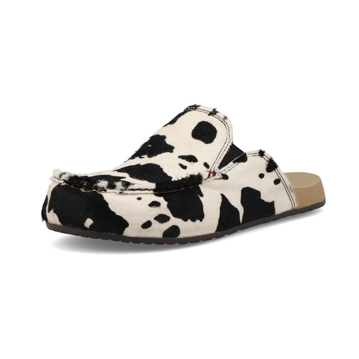Twisted X Womens Easy-Wearing Black/White Cowhide Mules Shoes