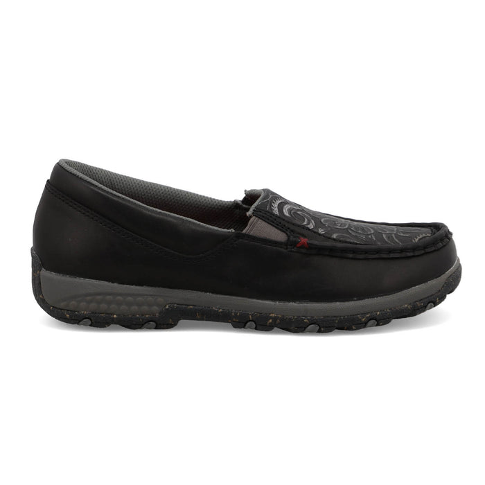 Twisted X Womens Driving Moc Black Leather Tooled Slip-On Shoes