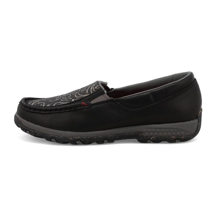 Twisted X Womens Driving Moc Black Leather Tooled Slip-On Shoes