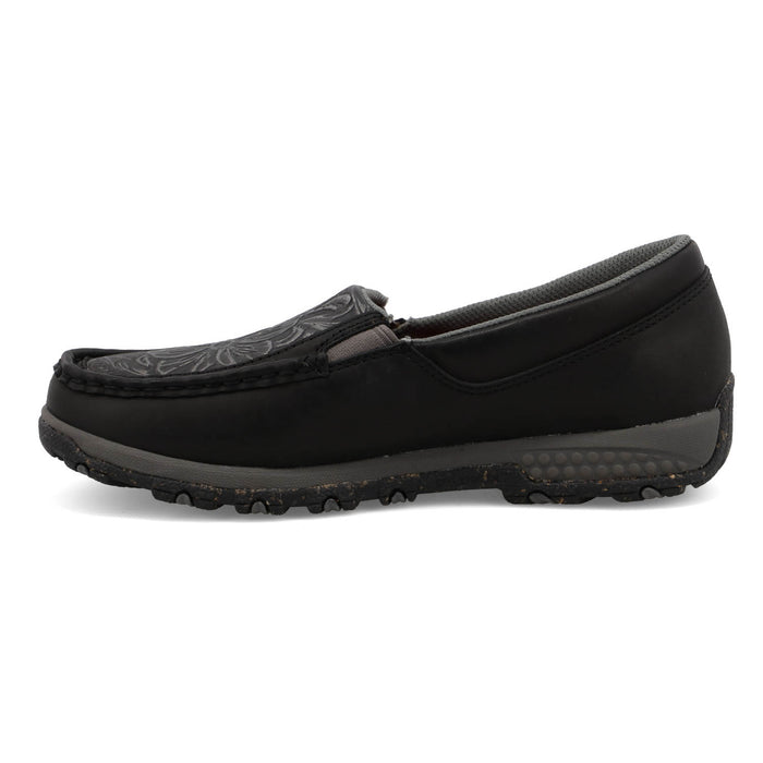 Twisted X Womens Driving Moc Black Leather Tooled Slip-On Shoes