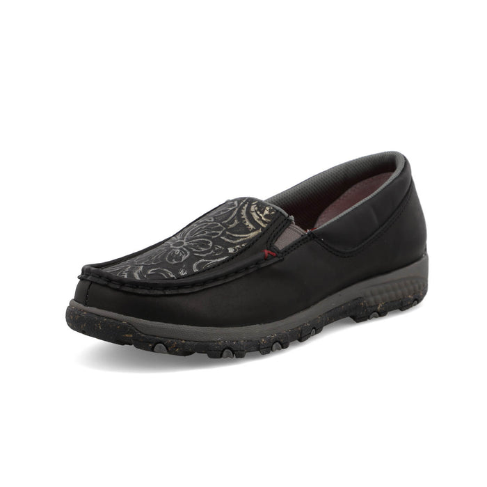 Twisted X Womens Driving Moc Black Leather Tooled Slip-On Shoes