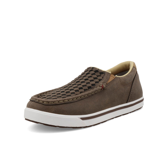 Twisted X Kids Unisex Kicks Taupe Grey/Black Leather Woven Slip-On Shoes