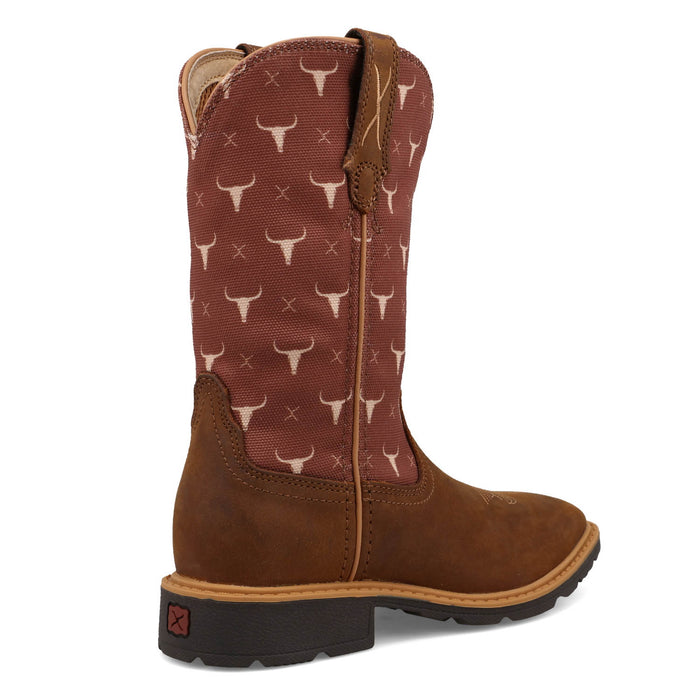 Twisted X Youth Unisex Cowboy Longhorn Oiled Saddle/Sierra Leather Work Boots