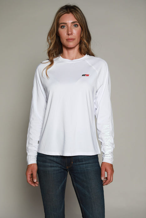 Kimes Ranch Womens K1 Tech Tee White Polyester Blend L/S T-Shirt