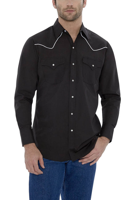 Ely and Walker Mens Contrast Piping Western Black Poly/Cotton L/S Shirt